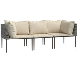 vidaXL 3-delige Loungeset met kussens poly rattan grijs