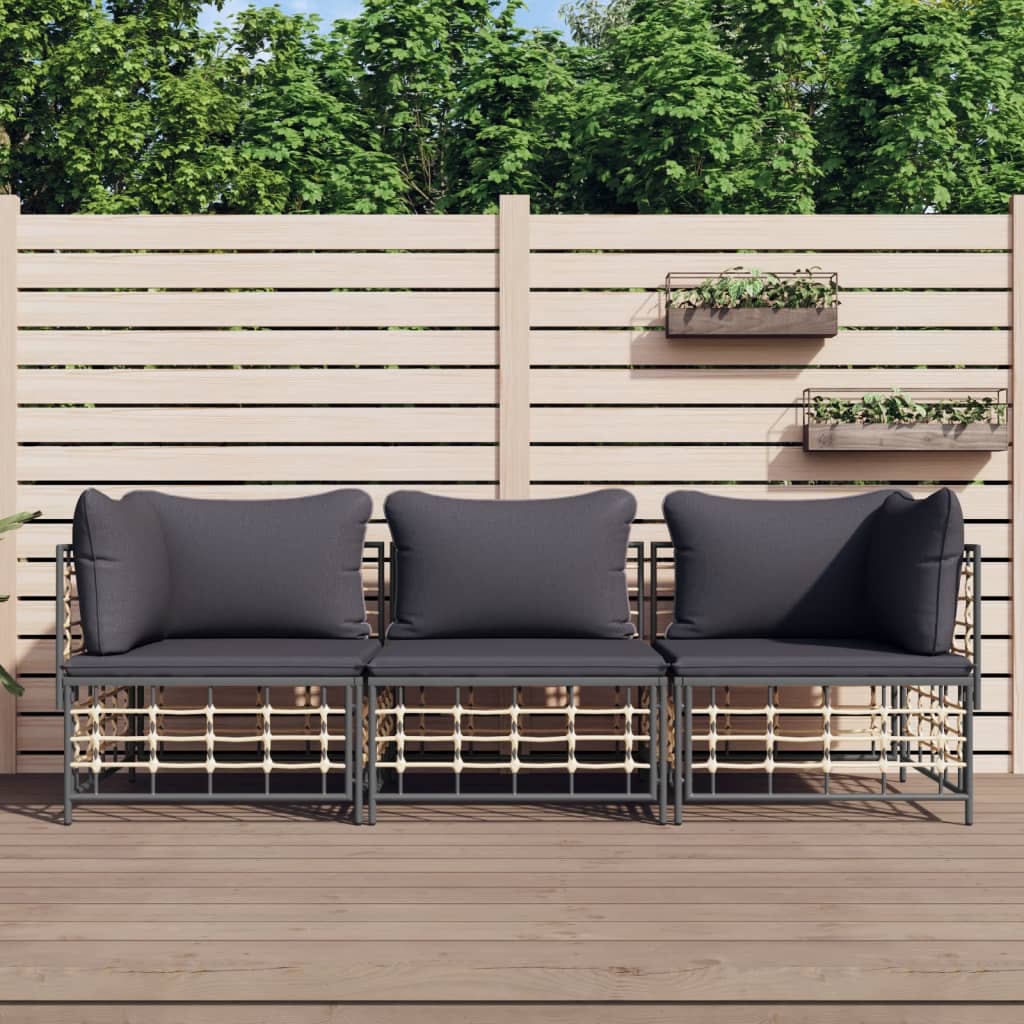 vidaXL Hoekbanken sectioneel met kussens 2 st poly rattan