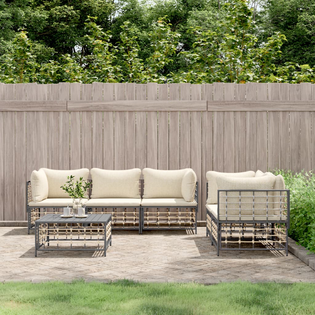 vidaXL 5-delige Loungeset met kussens poly rattan antracietkleurig