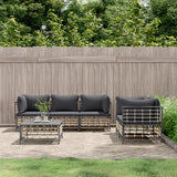 vidaXL 5-delige Loungeset met kussens poly rattan antracietkleurig