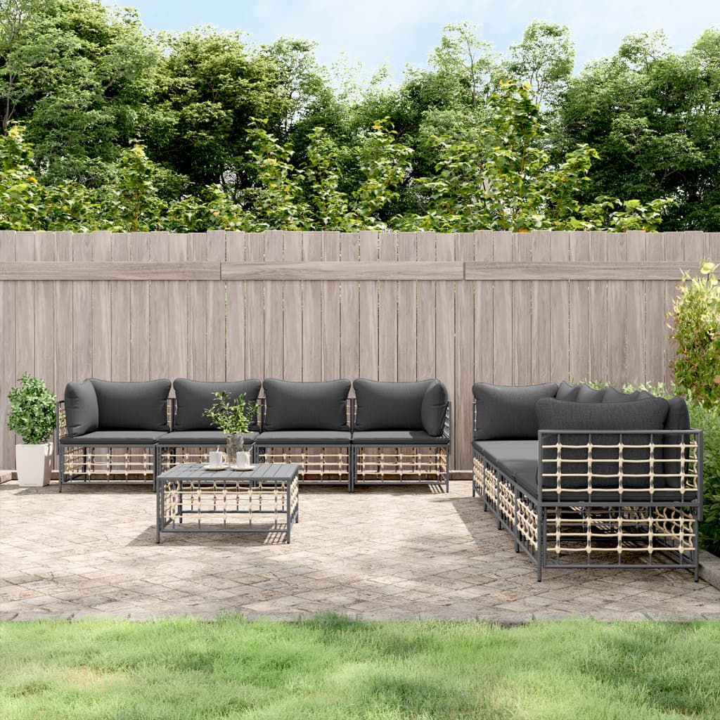 vidaXL 5-delige Loungeset met kussens poly rattan antracietkleurig