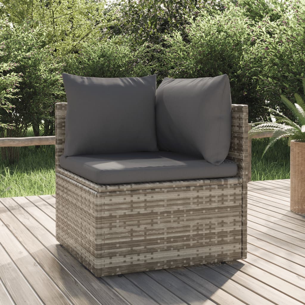 vidaXL Voetensteun met kussen 55x55x30 cm poly rattan grijs