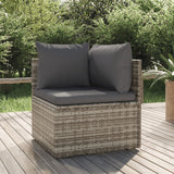 vidaXL Voetensteun met kussen 55x55x30 cm poly rattan grijs