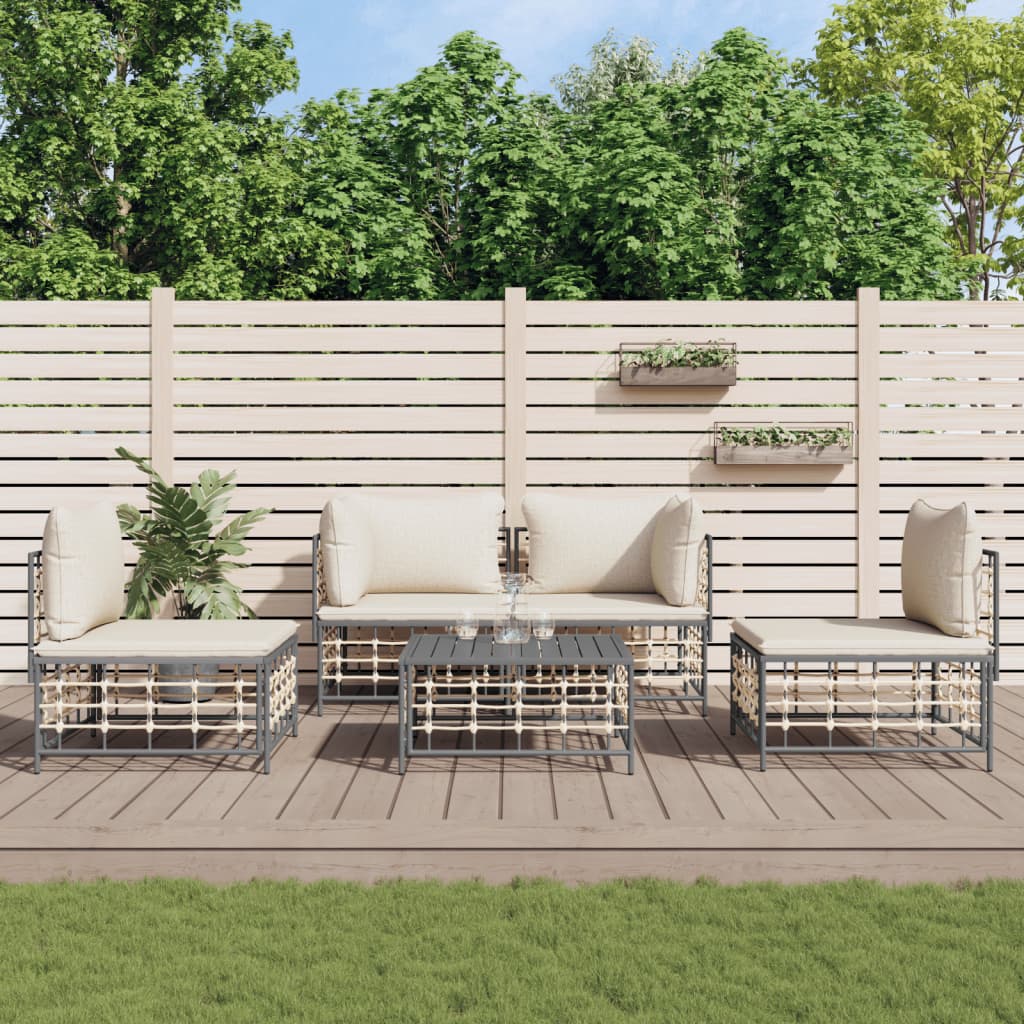 vidaXL 4-delige Loungeset met kussens poly rattan antracietkleurig