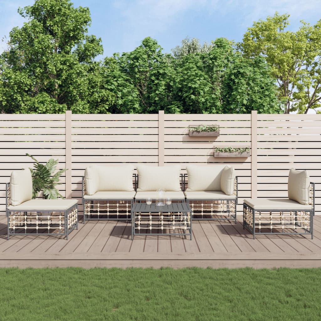 vidaXL 4-delige Loungeset met kussens poly rattan antracietkleurig