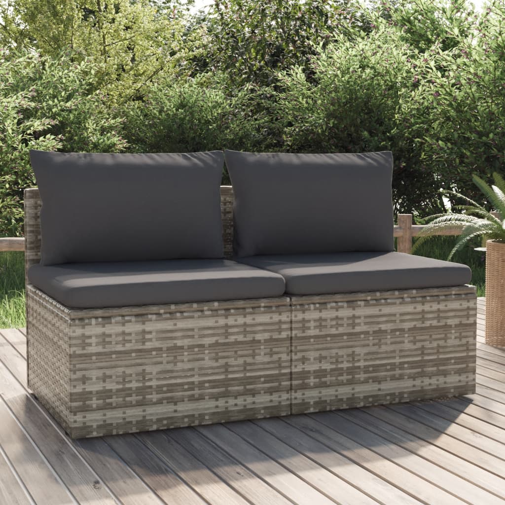 vidaXL Voetensteun met kussen 55x55x30 cm poly rattan grijs