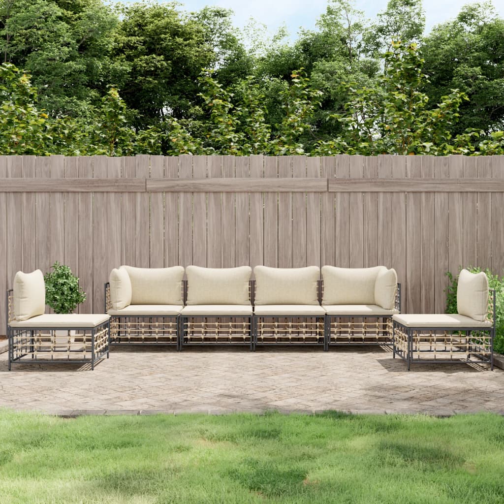 vidaXL 4-delige Loungeset met kussens poly rattan antracietkleurig