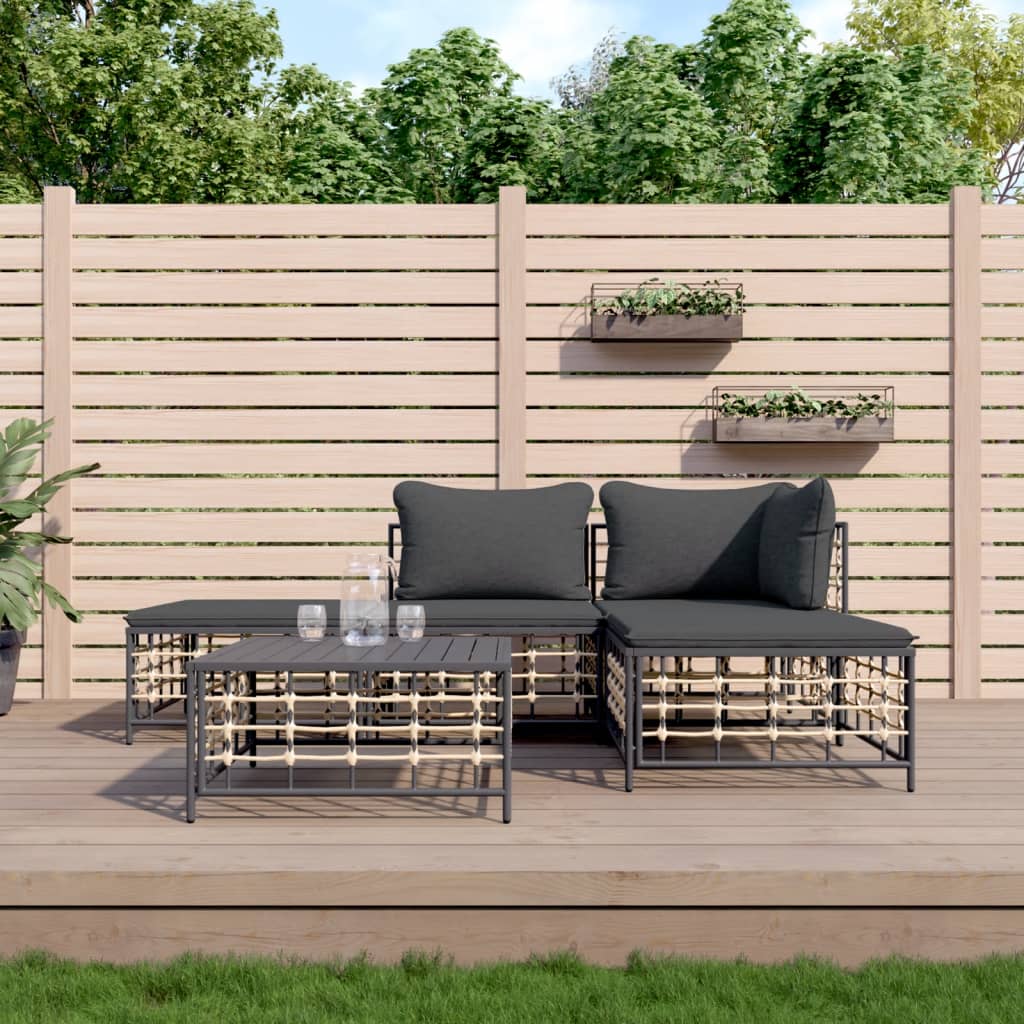 vidaXL Ensemble de salon 3 pièces avec coussins en poly rotin couleur antraciet