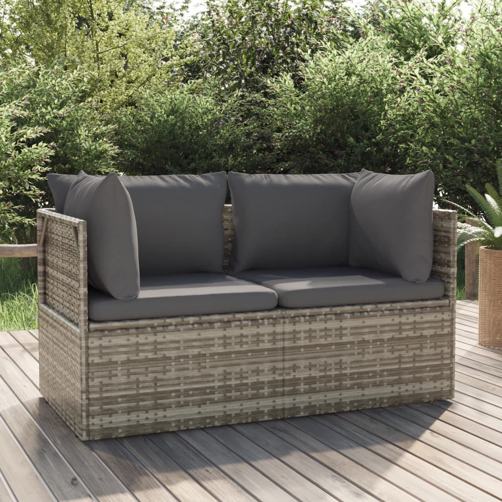 vidaXL Voetensteun met kussen 55x55x30 cm poly rattan grijs