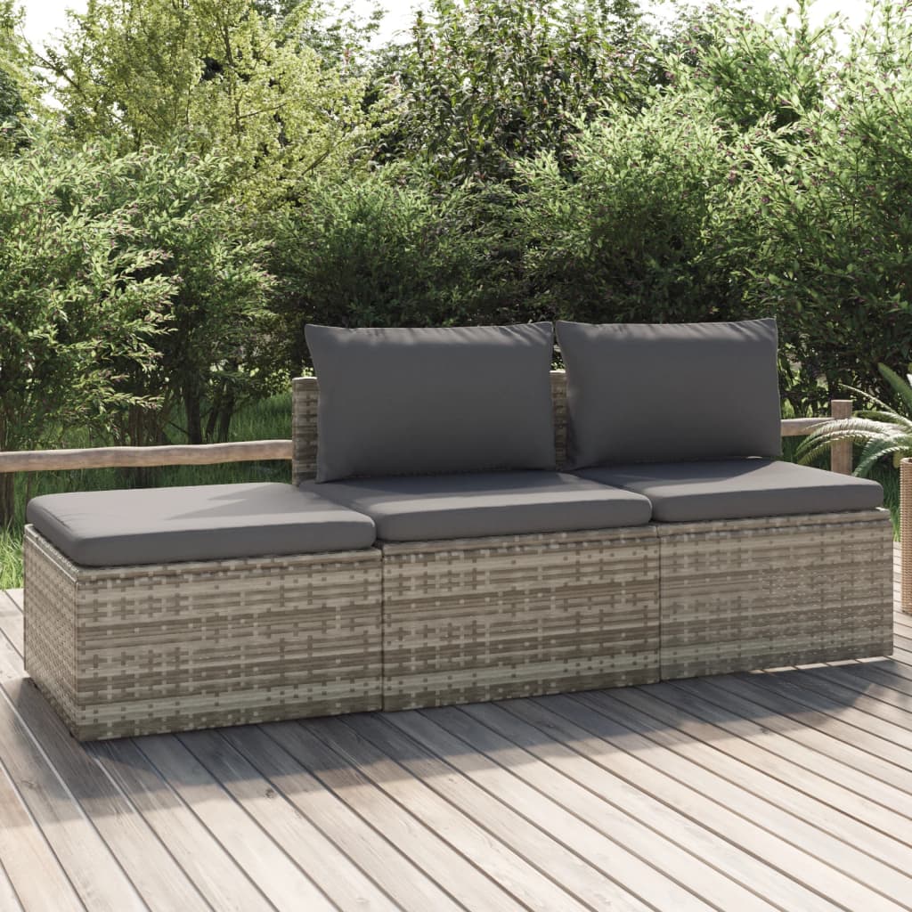 vidaXL Voetensteun met kussen 55x55x30 cm poly rattan grijs