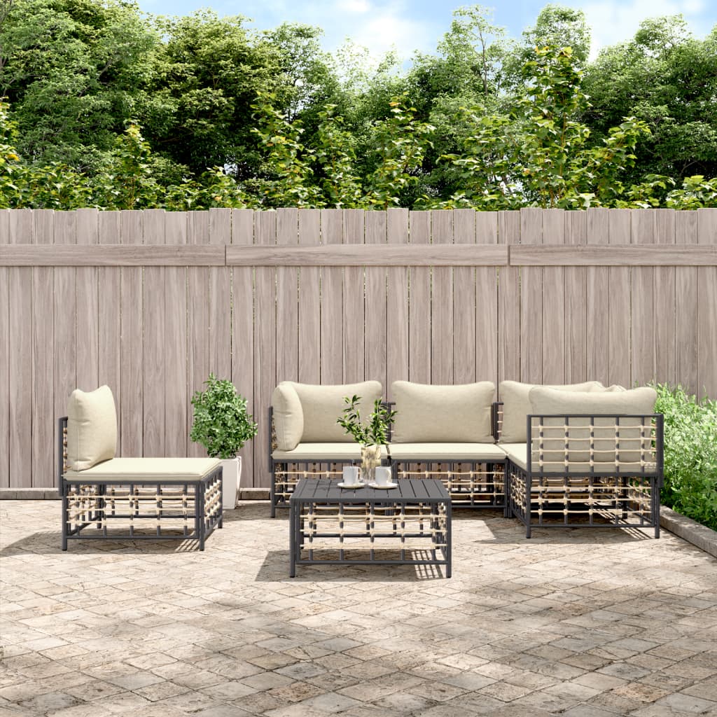 vidaXL 6-delige Loungeset met kussens poly rattan antracietkleurig