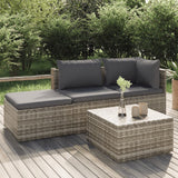 vidaXL Voetensteun met kussen 55x55x30 cm poly rattan grijs