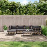 vidaXL 6-delige Loungeset met kussens poly rattan antracietkleurig