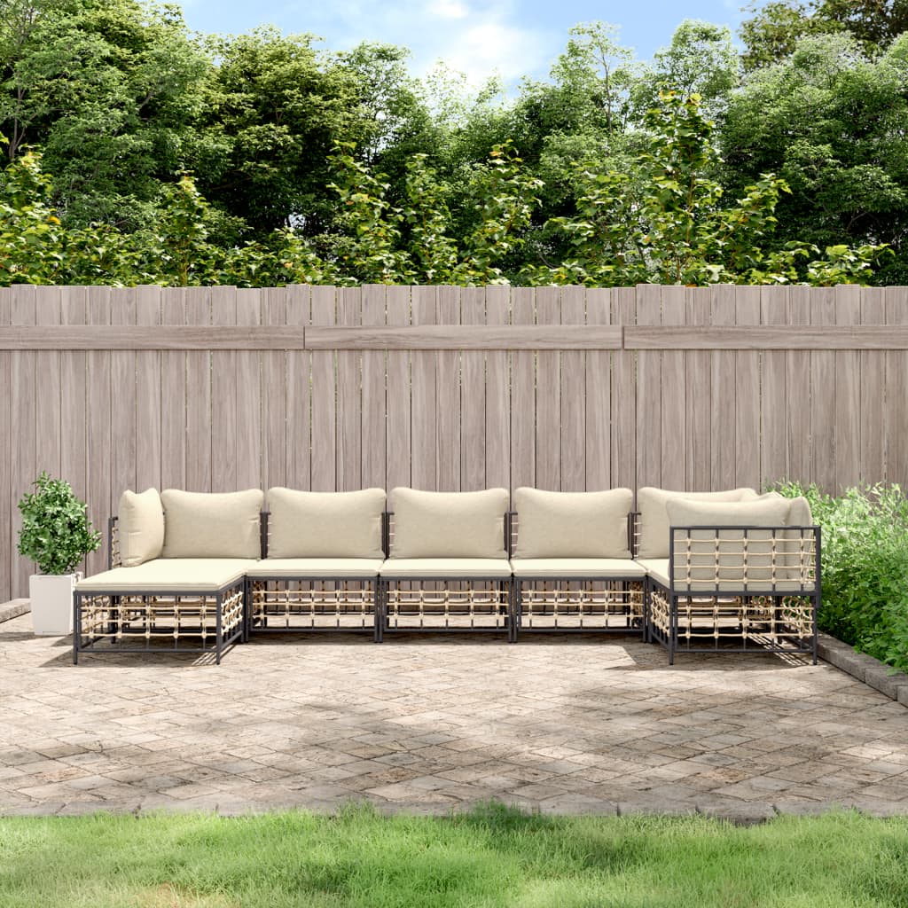 vidaXL 6-delige Loungeset met kussens poly rattan antracietkleurig