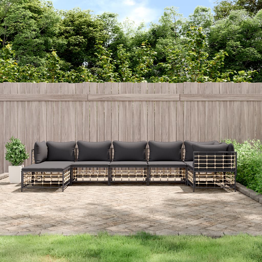 vidaXL 6-delige Loungeset met kussens poly rattan antracietkleurig