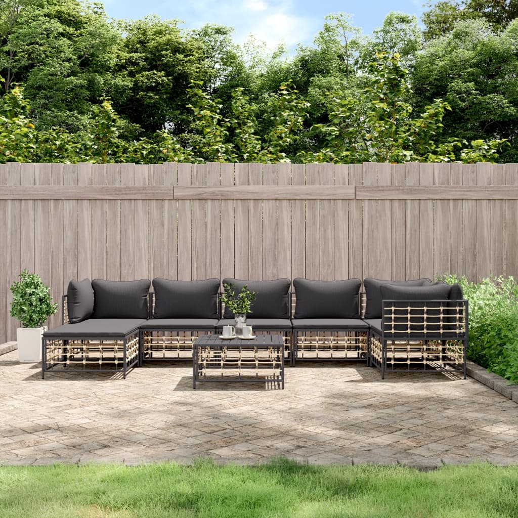 vidaXL 6-delige Loungeset met kussens poly rattan antracietkleurig