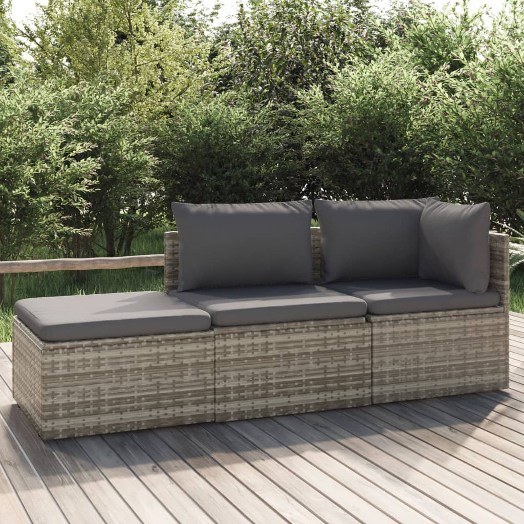 vidaXL Voetensteun met kussen 55x55x30 cm poly rattan grijs