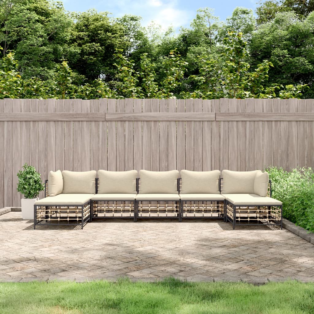 vidaXL 6-delige Loungeset met kussens poly rattan antracietkleurig