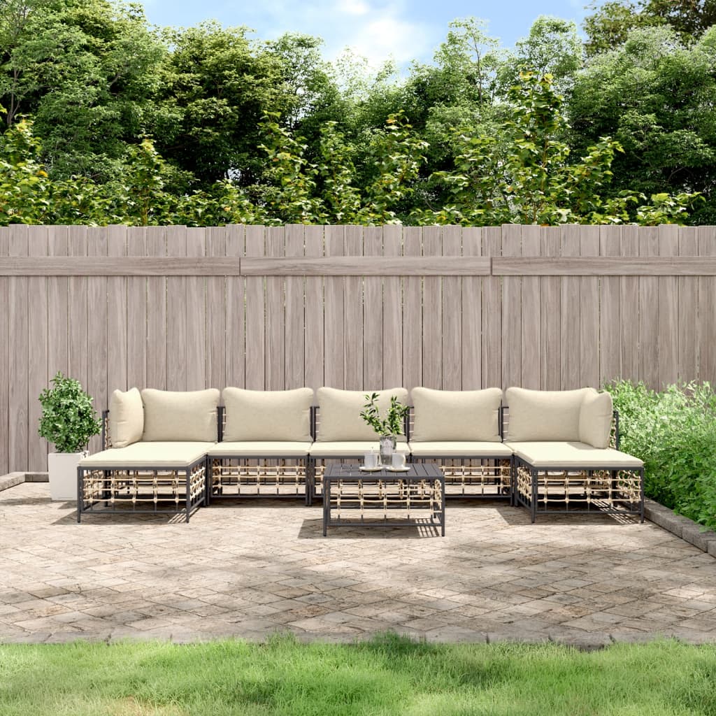 vidaXL 6-delige Loungeset met kussens poly rattan antracietkleurig