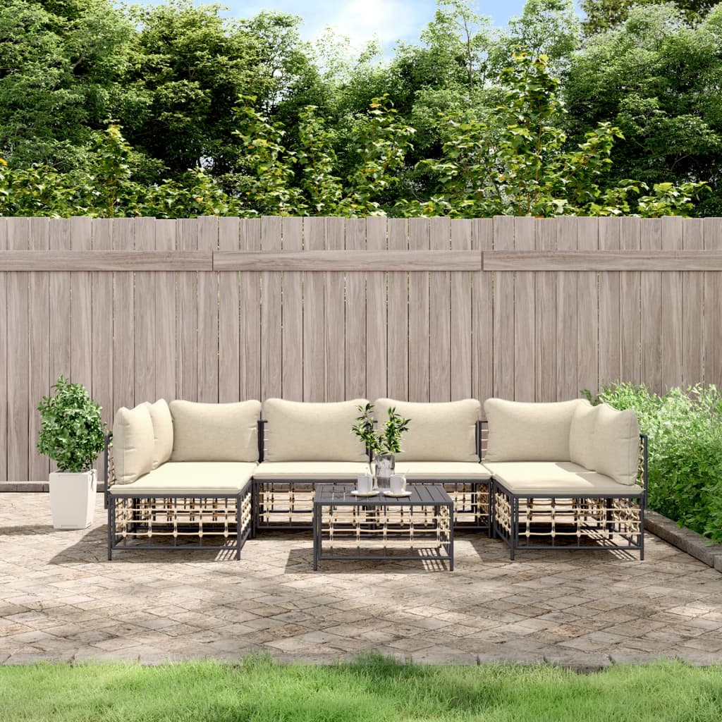 vidaXL 6-delige Loungeset met kussens poly rattan antracietkleurig