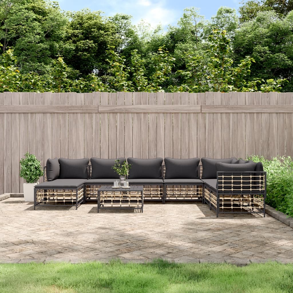 vidaXL 6-delige Loungeset met kussens poly rattan antracietkleurig