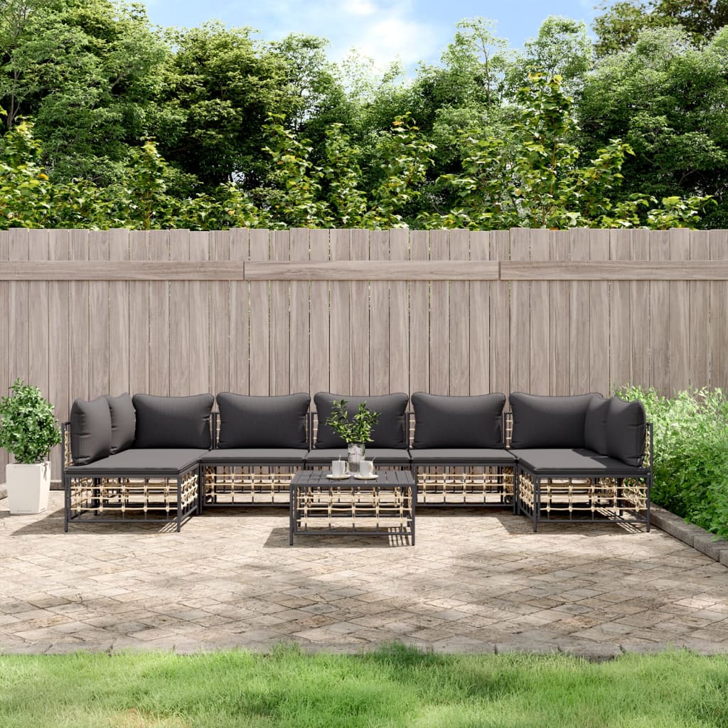 vidaXL 6-delige Loungeset met kussens poly rattan antracietkleurig
