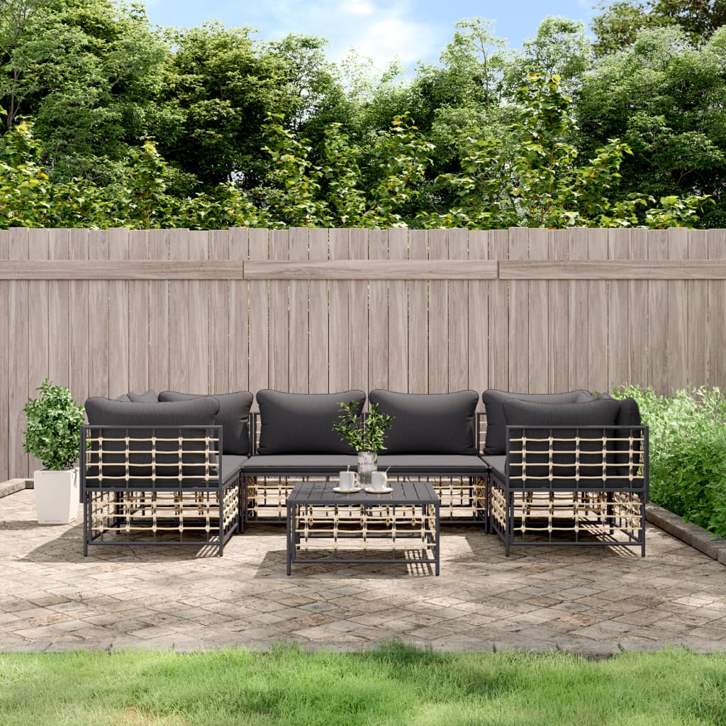 vidaXL 6-delige Loungeset met kussens poly rattan antracietkleurig