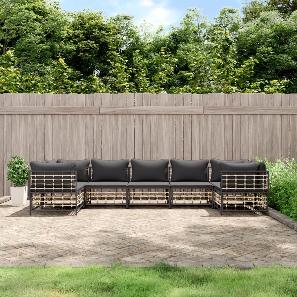 vidaXL 6-delige Loungeset met kussens poly rattan antracietkleurig