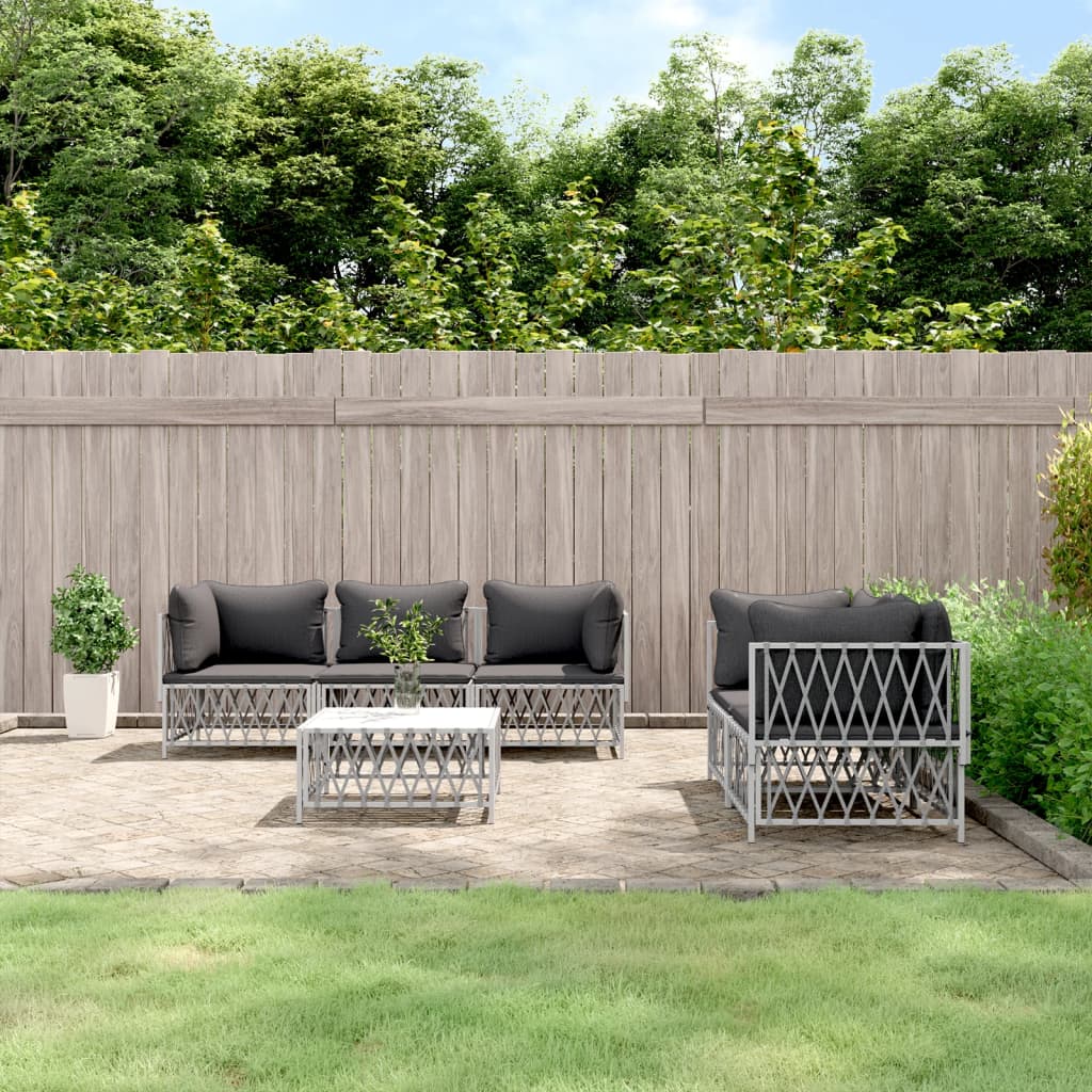 vidaXL 5-delige Loungeset met kussens staal wit