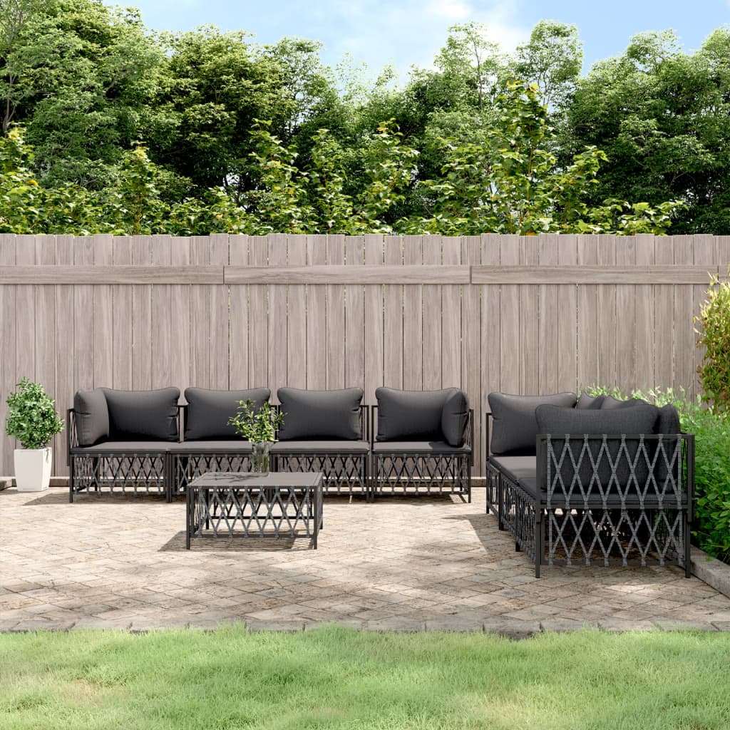 vidaXL 5-delige Loungeset met kussens staal wit