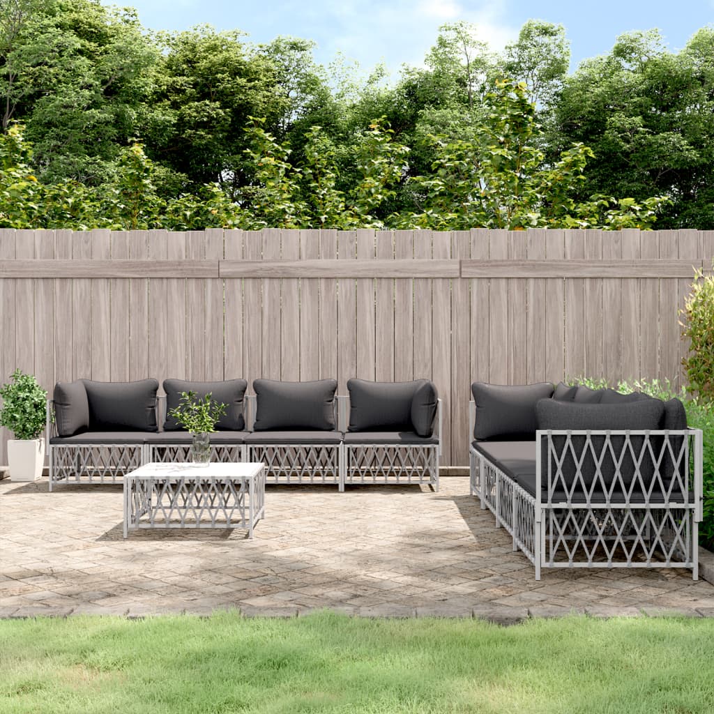 vidaXL 5-delige Loungeset met kussens staal wit