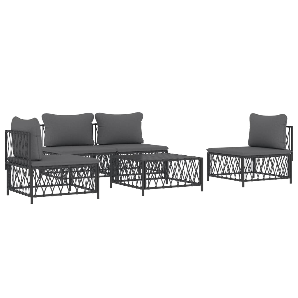 vidaXL 5-delige Loungeset met kussens staal wit