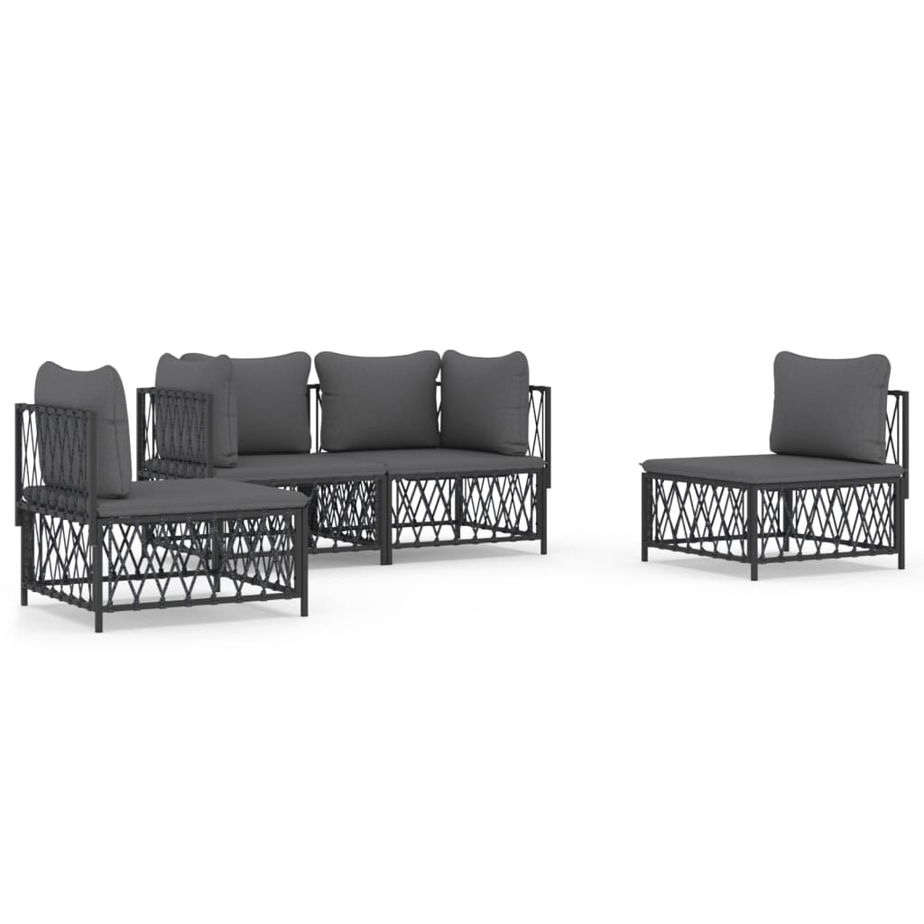 vidaXL 4-delige Loungeset met kussens staal wit