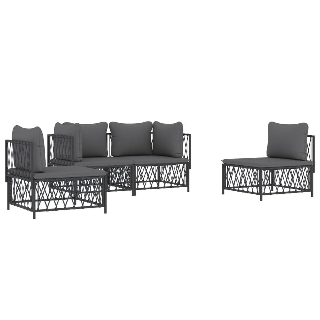 vidaXL 4-delige Loungeset met kussens staal wit