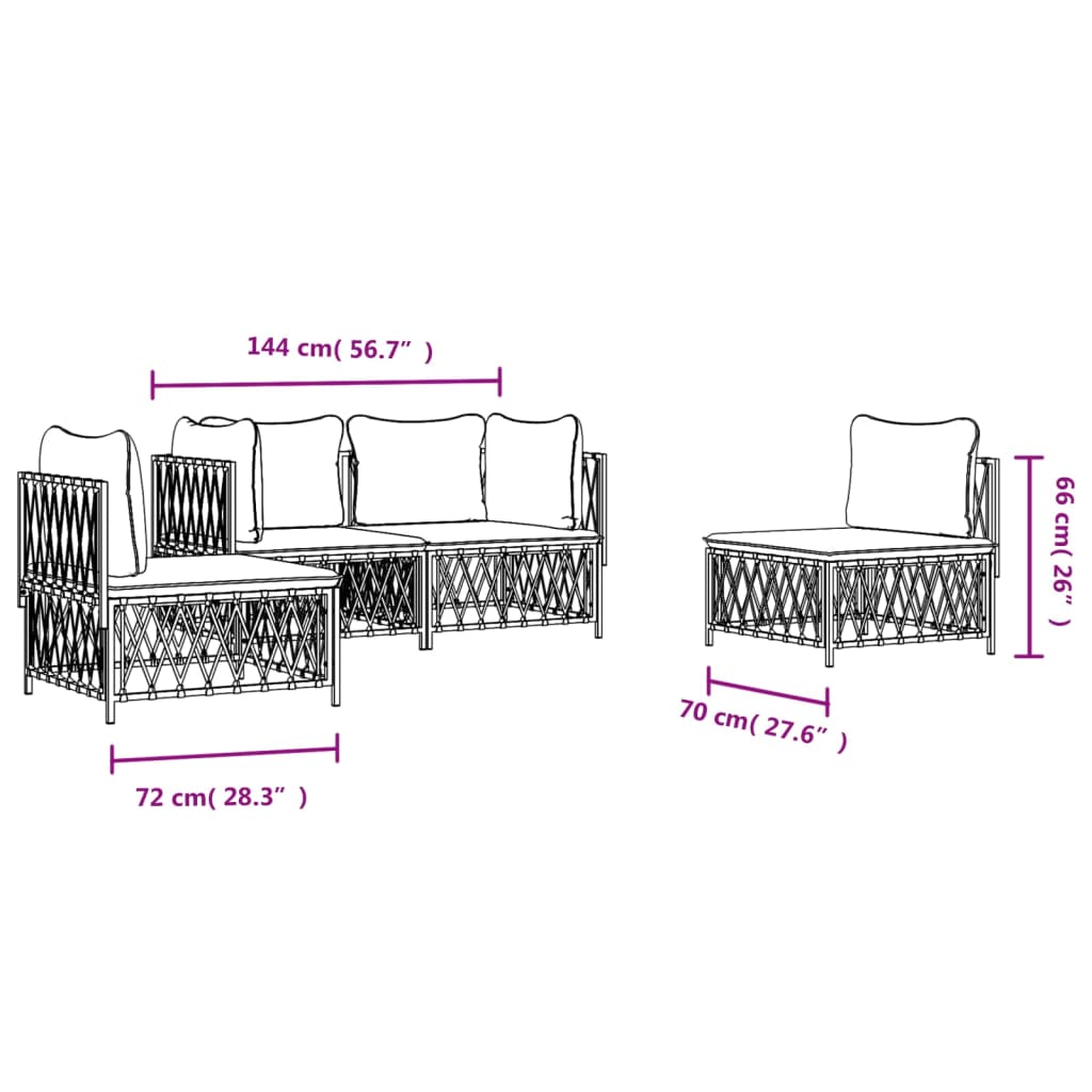vidaXL 4-delige Loungeset met kussens staal wit