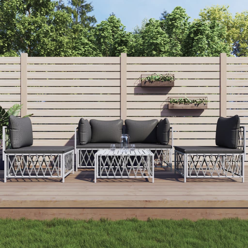 vidaXL 4-delige Loungeset met kussens staal wit