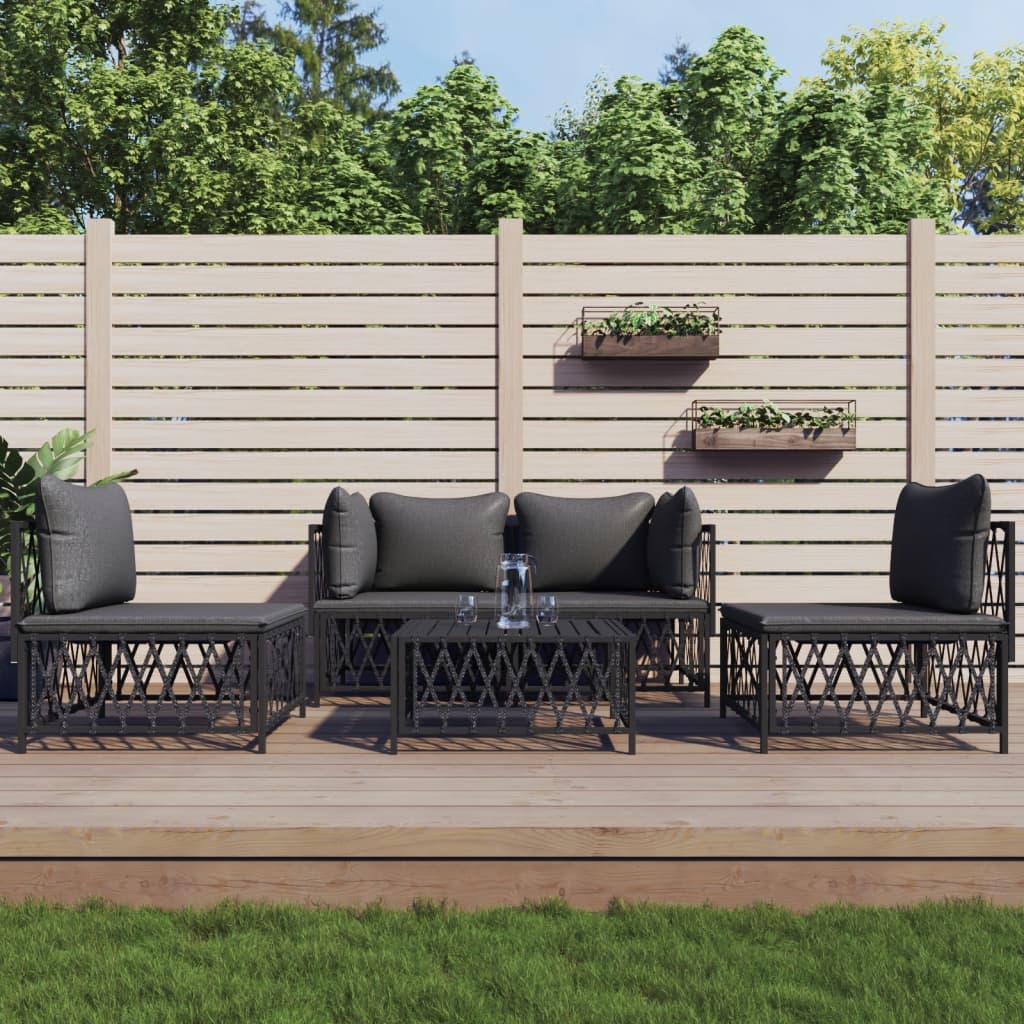 vidaXL 4-delige Loungeset met kussens staal wit