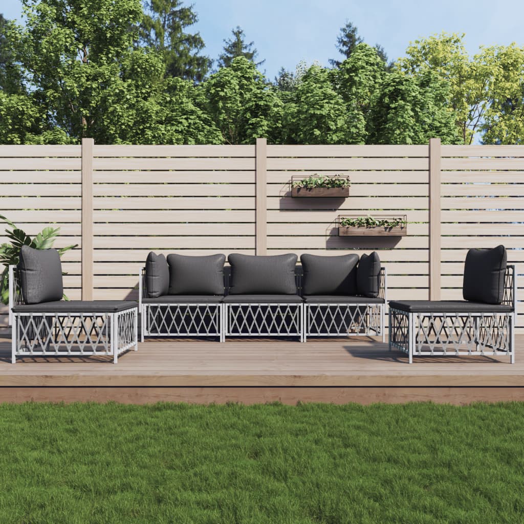 vidaXL 4-delige Loungeset met kussens staal wit