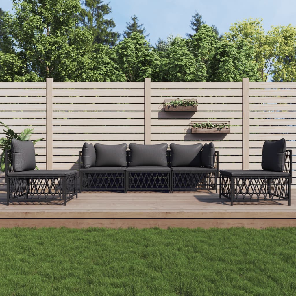 vidaXL 4-delige Loungeset met kussens staal wit