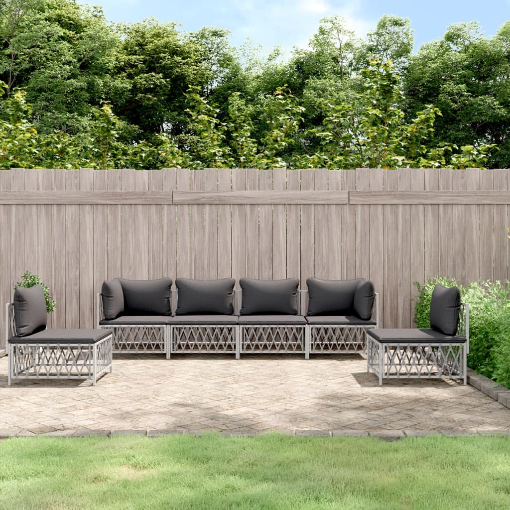 vidaXL 4-delige Loungeset met kussens staal wit