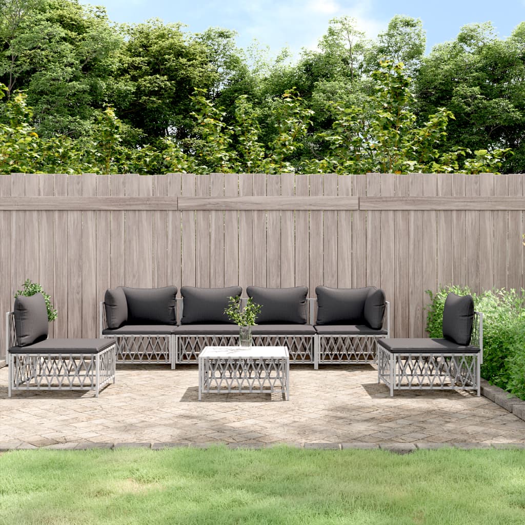 vidaXL 4-delige Loungeset met kussens staal wit