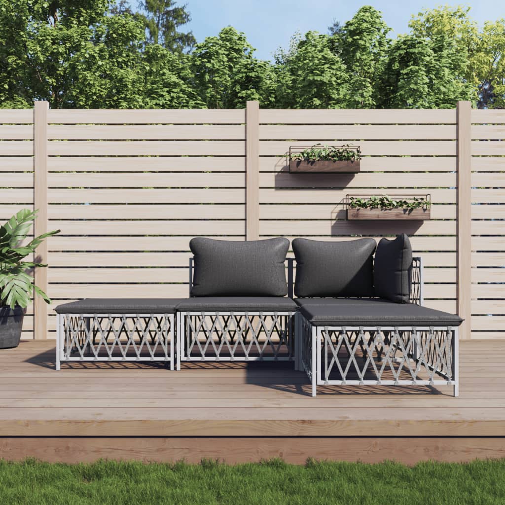 vidaXL 3-delige Loungeset met kussens staal wit