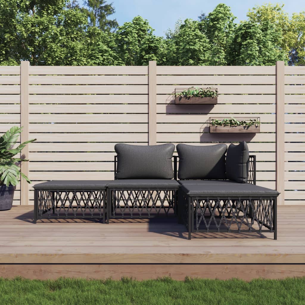 vidaXL 3-delige Loungeset met kussens staal wit