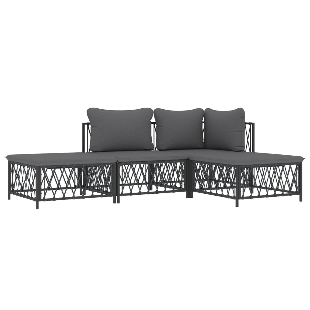 vidaXL 3-delige Loungeset met kussens staal wit
