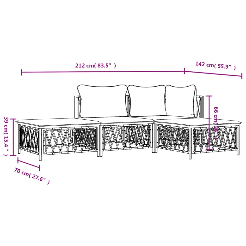 vidaXL 3-delige Loungeset met kussens staal wit