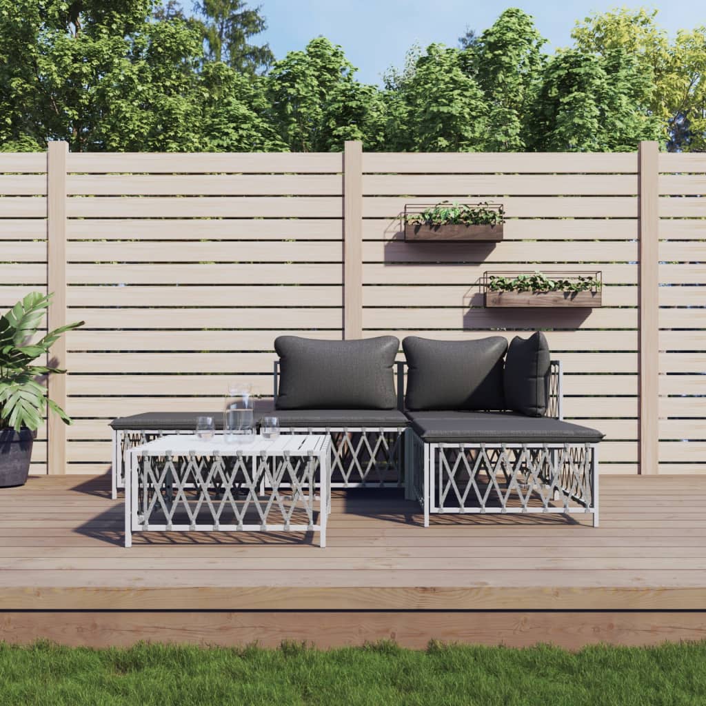 vidaXL 3-delige Loungeset met kussens staal wit