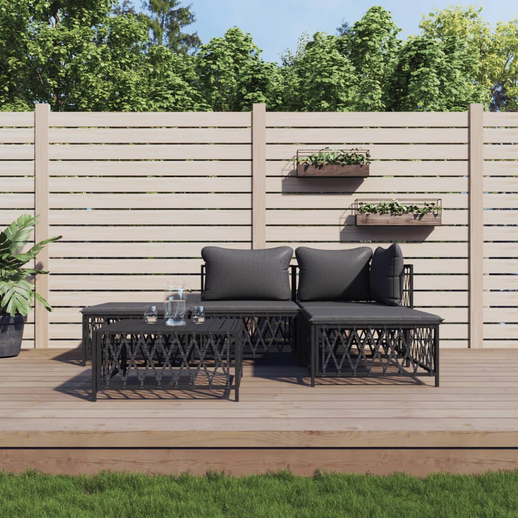 vidaXL 3-delige Loungeset met kussens staal wit