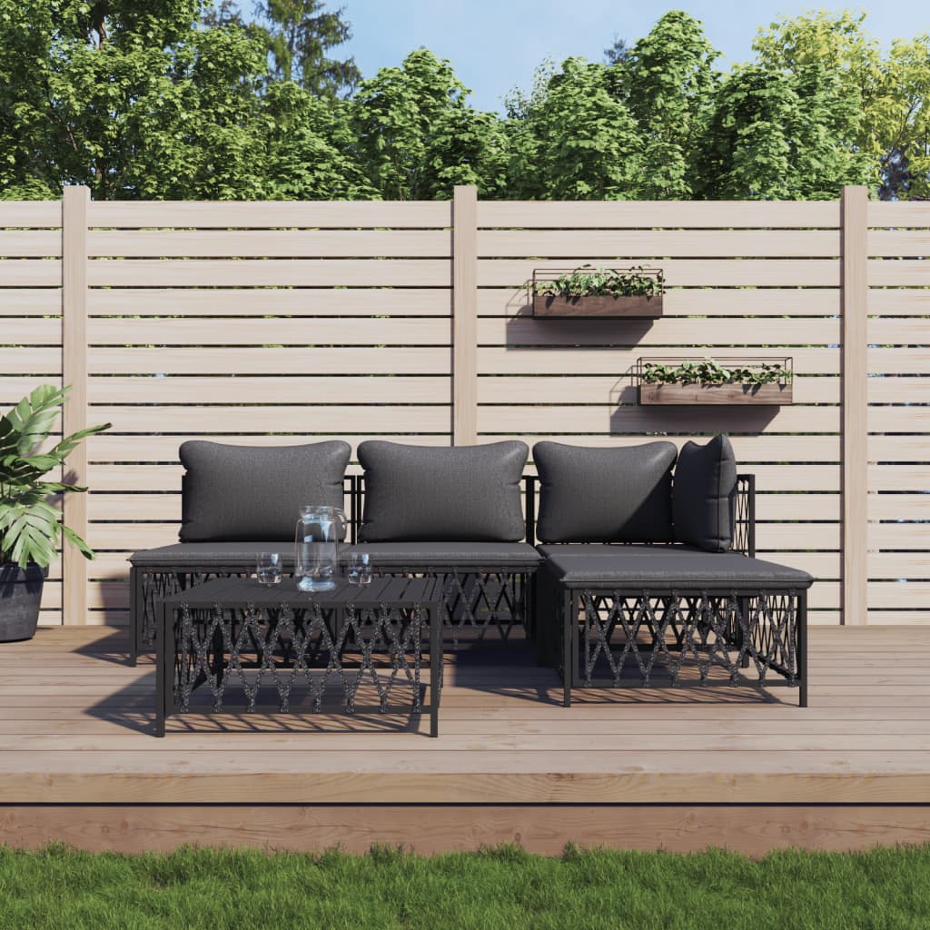 vidaXL 3-delige Loungeset met kussens staal wit