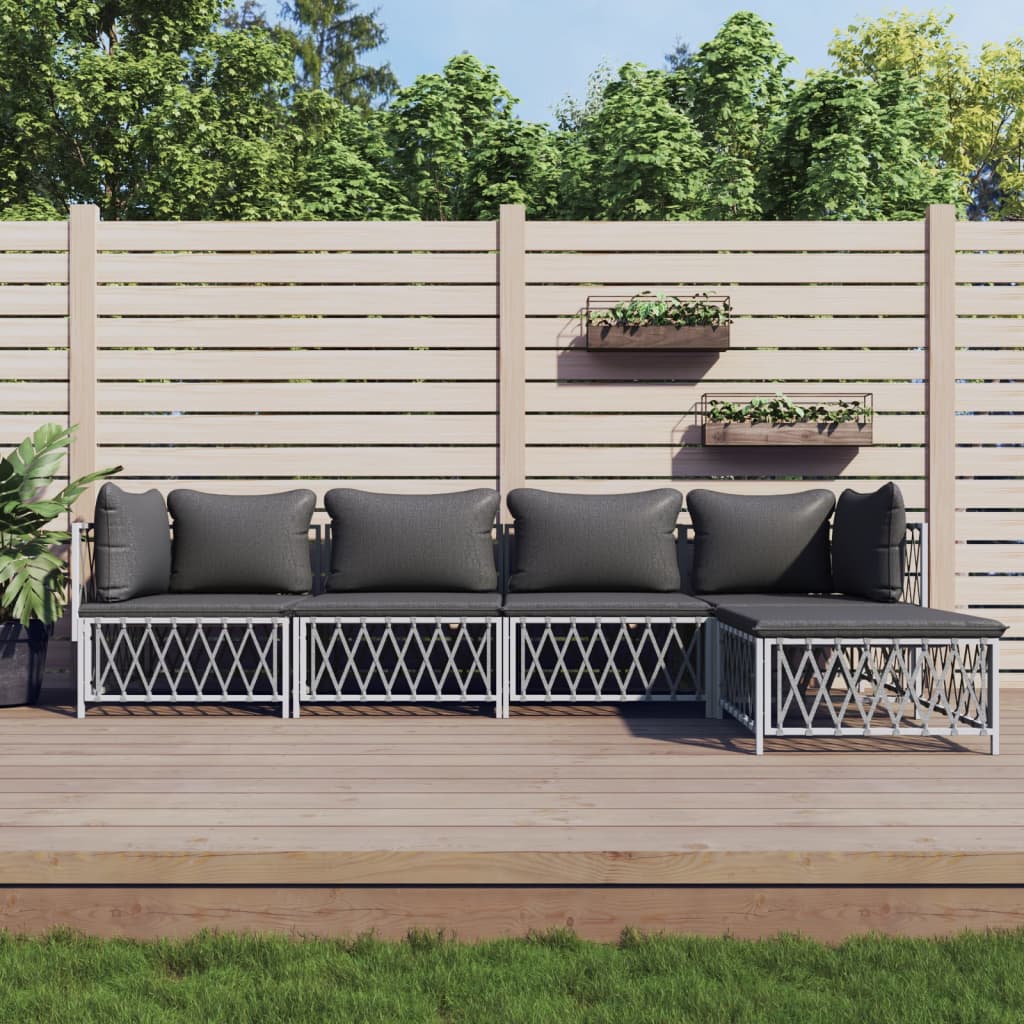 vidaXL 3-delige Loungeset met kussens staal wit