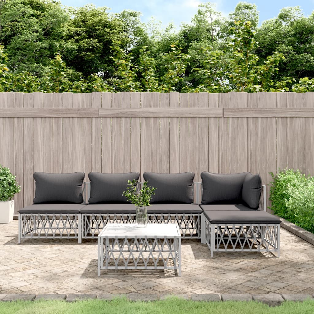 vidaXL 3-delige Loungeset met kussens staal wit